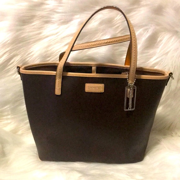 Coach Handbags - Coach City Metro Park F24341 Saffiano Brown Beige Leather Tote Bag